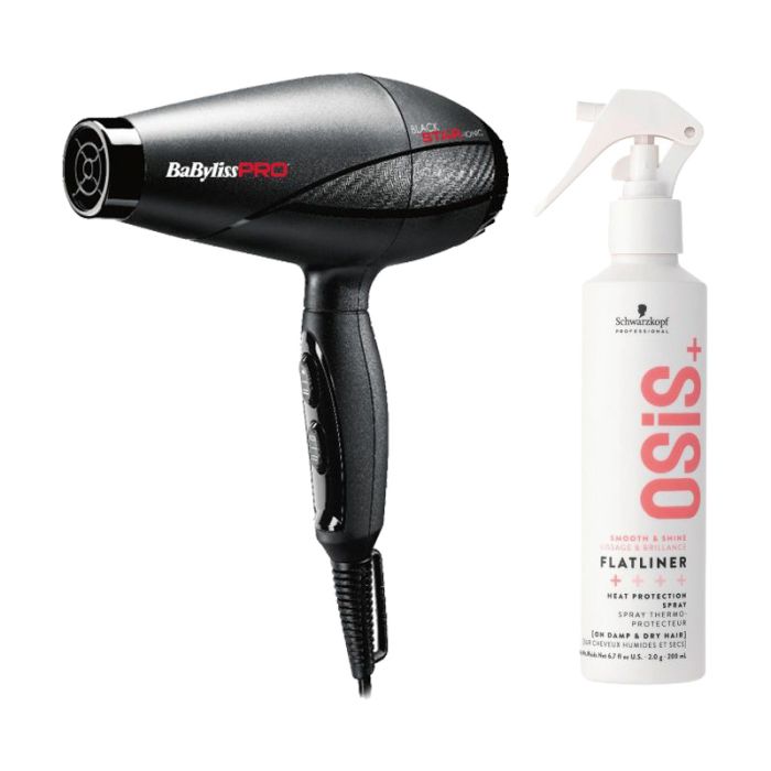 Babyliss PRO Black Star Ionic Dryer Zwart 2200W + Schwarzkopf OSiS+ Flatliner 200ml main product photo
