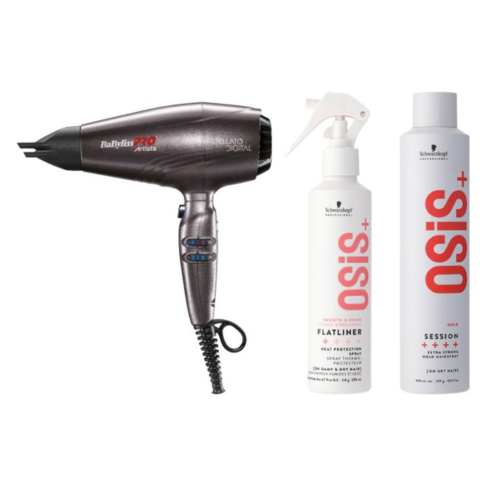 Babyliss PRO 4Artists Rapido Evolution Föhn + Schwarzkopf OSiS+ Flatliner 200ml + OSiS+ Session Hairspray 500ml main product photo