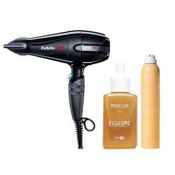 Babyliss PRO Caruso HQ Föhn + Elleure Modeler Haarlak 300ml + Olie 50ml
