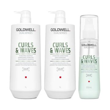 Goldwell Dualsenses Curls & Waves Hydrating Shampoo 1000ml + Conditioner 1000ml + Serum Spray 150ml
