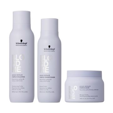 Schwarzkopf BlondMe Bond Repair Purple Shampoo 300ml + Conditioner 250ml + Mask 200ml